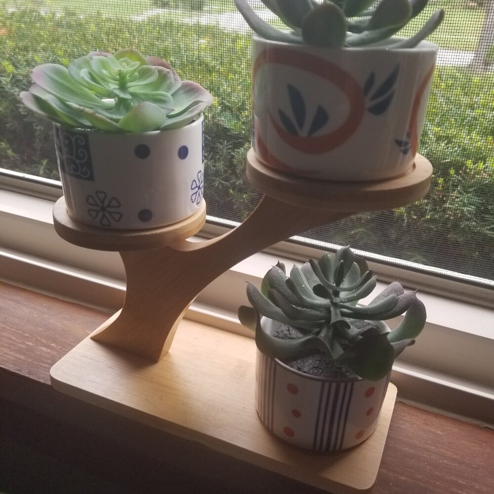 Japanese Style Wood Faux Plant Stand - Picture 3 of 5